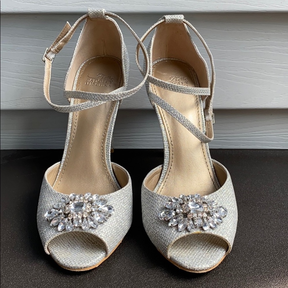 Belle Badgley Miscka Silver Peep Toe Strappy Pump